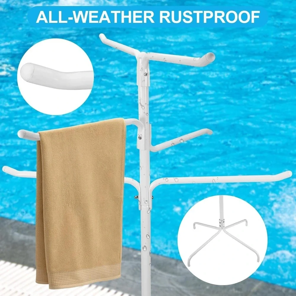 Pool Towel Rack Outdoor Heavy Duty Freestanding Towel Holder Stand W/ 6 Bars